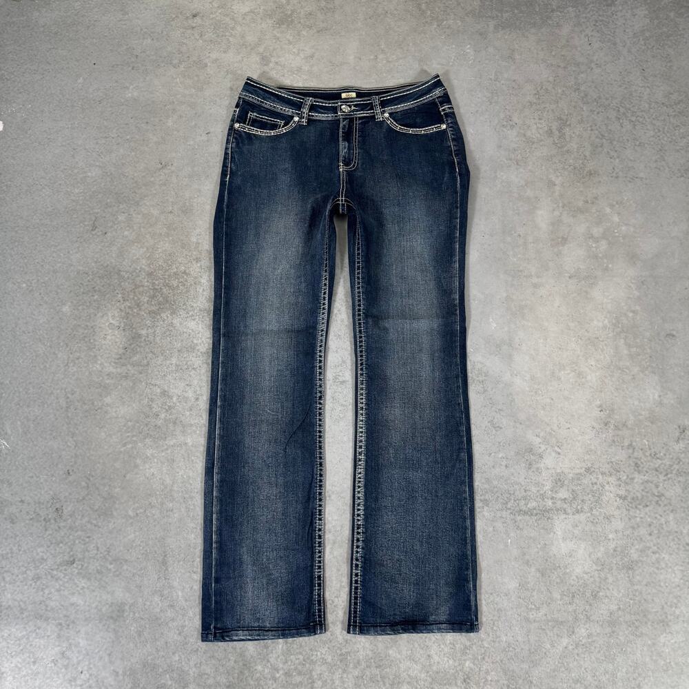 Straight Mid Rise Reba Thick Stitch Denim Women's Jeans Size: 6